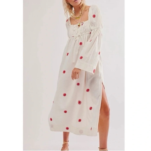New! Free People Floral Emory Embroidered Sun Midi Dress white nwot 27074 - Picture 2 of 14